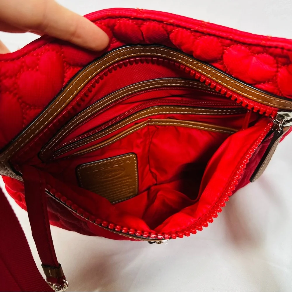 Brighton Kash Messenger Quilted Nylon Heart Crossbody Red Bag quiet luxury - Picture 9 of 15